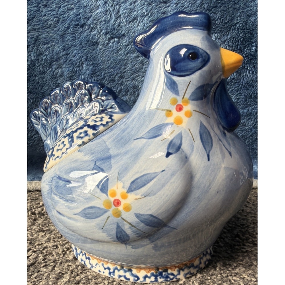 Temp-Tations Old World Blue Ceramic Rooster Ovenware Sugar Bowl By Tara Bakeware